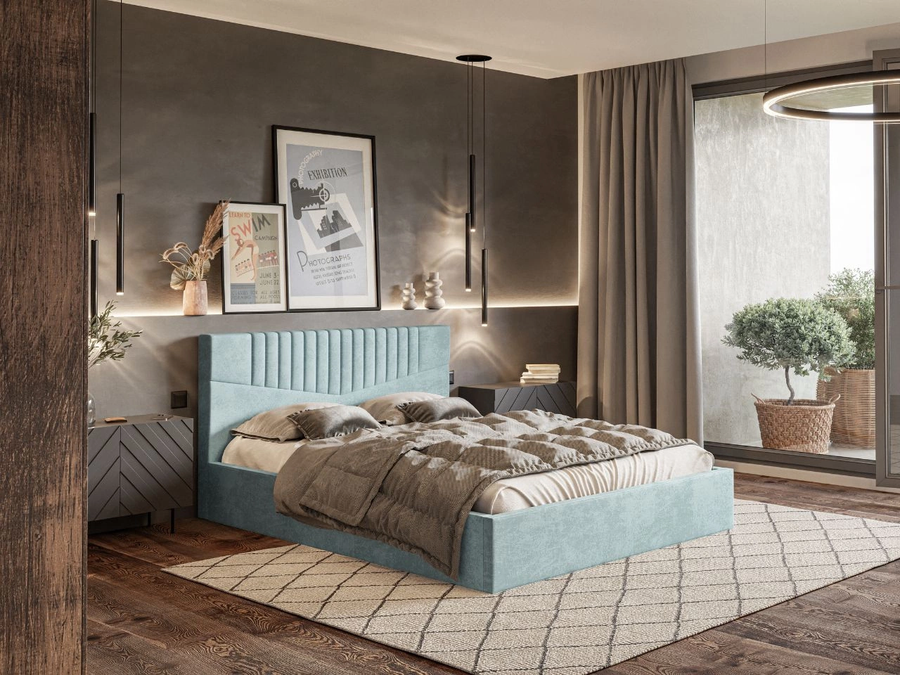Polsterbett mit Bettkasten und Lattenrost 120x200 Lido Hellblau
