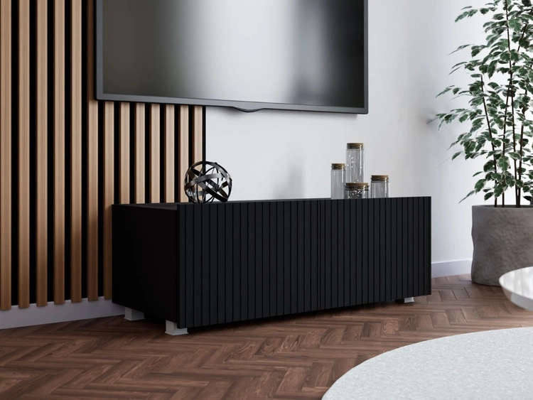 TV-Lowboard mit Türen 100 cm Kioto Schwarz matt