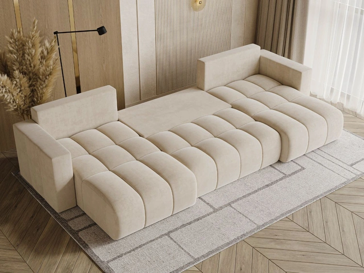 Wohnlandschaft mit Schlaffunktion und Bettkasten Neva Beige