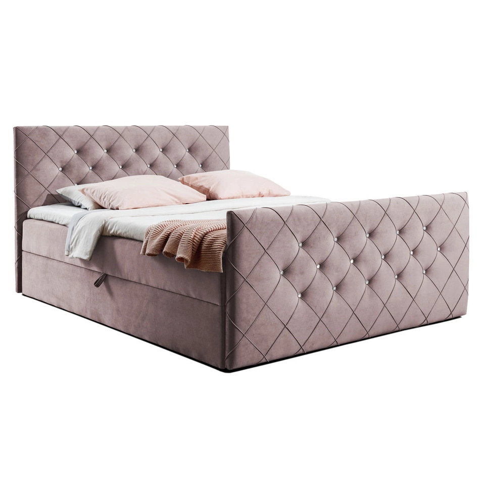 Boxspringbett 120x200 mit Zwei Bettkästen und Topper Limbo - Rosa