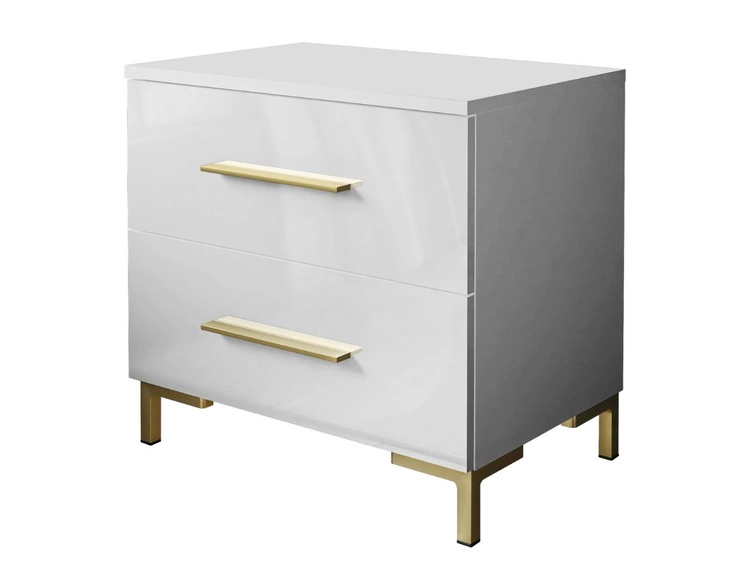 Nachttisch mit Schubladen auf Goldenen Beinen Nuveo Weiß Hochglanz