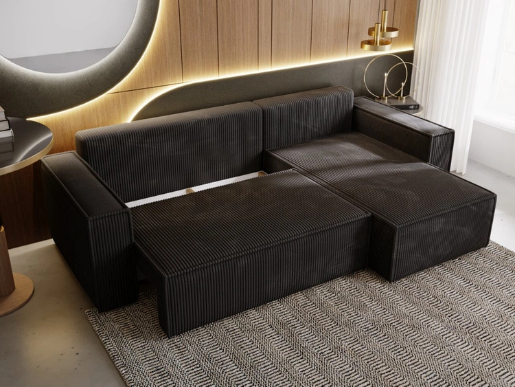 Ecksofa L-Form mit Schlaffunktion und Bettkasten Prato XL Schwarz