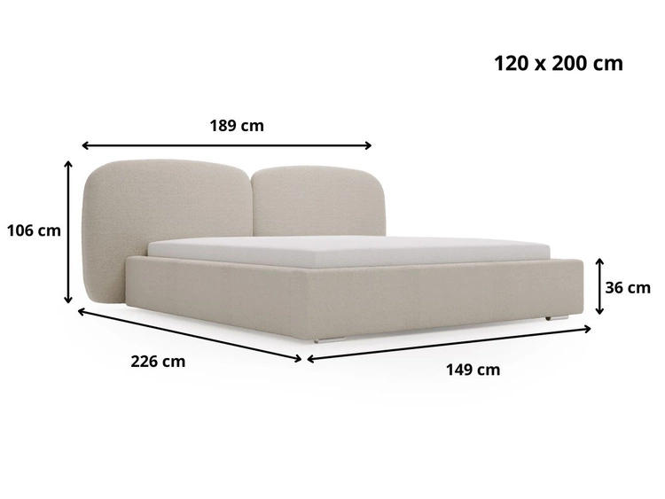 Polsterbett mit Bettkasten und Lattenrost 120x200 Palermo Creme