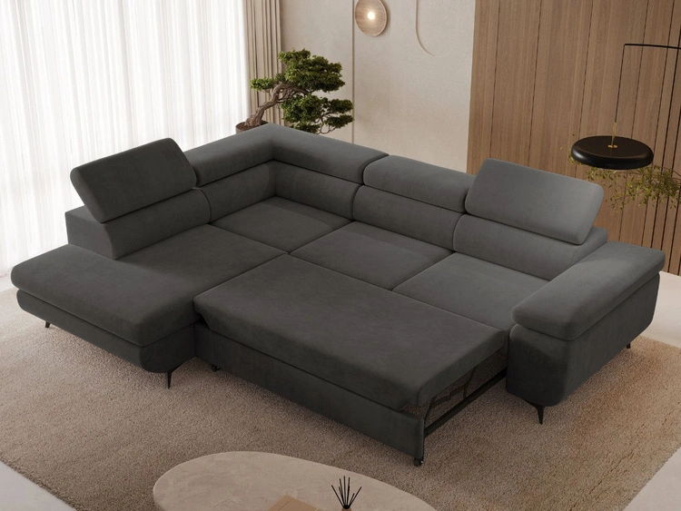 Ecksofa L-Form mit Schlaffunktion und Bettkasten Argon Links Dunkelgrau