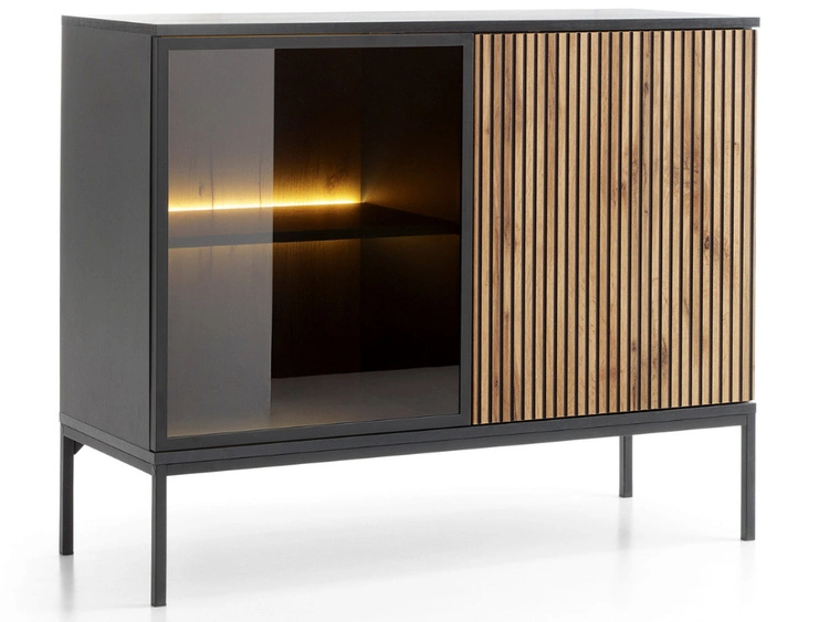 Türkommode mit Led Deo 104 cm Schwarz, Eiche Wotan