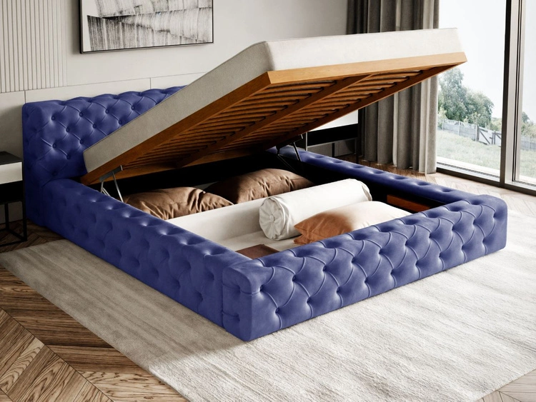 Polsterbett mit Bettkasten und Lattenrost 140x200 Palini Dunkelblau