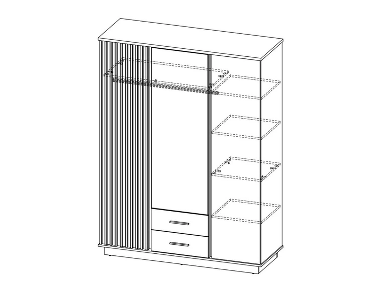 Spiegelschrank 150 cm mit Lamellen und Schubladen für das Schlafzimmer Lavore Wotan Eiche, Schwarz matt