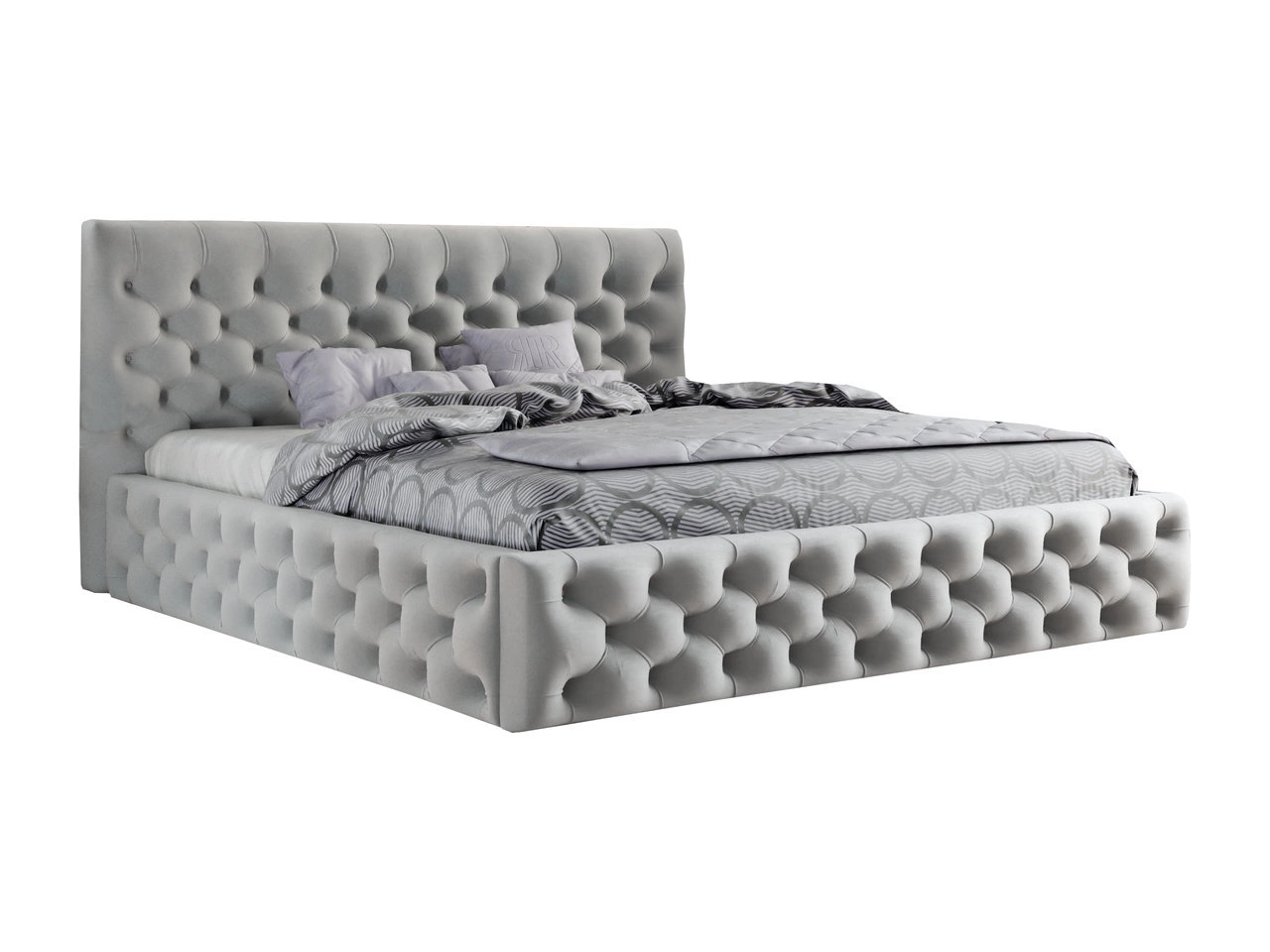 Glamour Chesterfield Bett Velutto 180x200 - Hellgrau