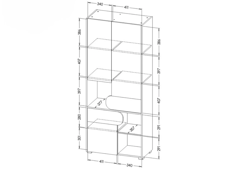 Kleiderschrank 80 mit Schwingtüren für ein Teenagerzimmer Casa Nash Eiche, Weiß, Grau