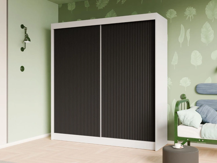 Schiebetürenschrank mit geriffelter Front 200 cm Fano Weiß, Schwarz