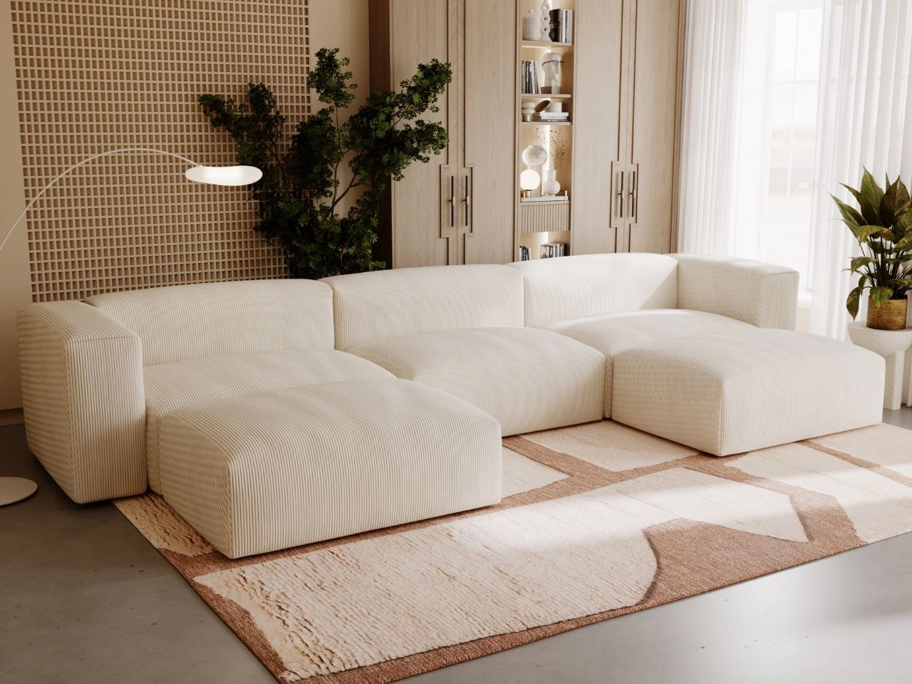 Wohnlandschaft Universell Moderne Cord Ecksofa Landi Beige 