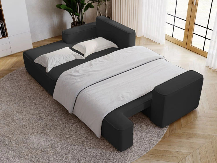 Ecksofa L-Form Links mit Schlaffunktion und Bettkasten California Schwarz