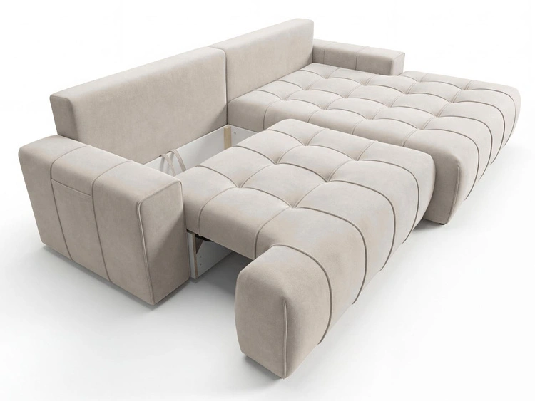 Ecksofa L-Form mit Schlaffunktion und Bettkasten Tulio Rechts Beige