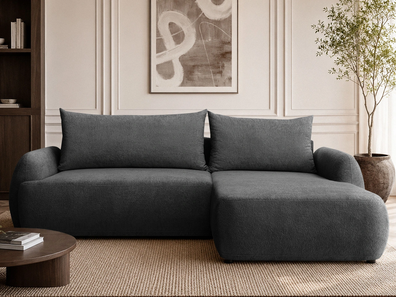 Ecksofa L-Form mit Schlaffunktion und Bettkasten Levio Schwarz