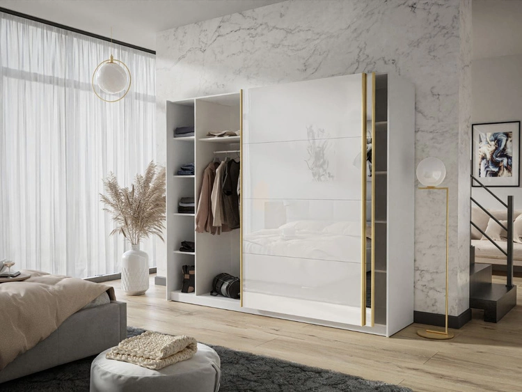 Schwebetürenschrank Zweitüriger mit Spiegel 194 cm Noaé Schwarz Hochglanz