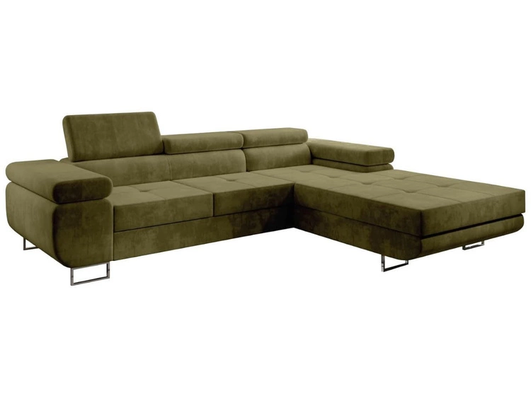 Ecksofa L-Form Rechts mit Schlaffunktion und Bettkasten Solam Dunkelgrün