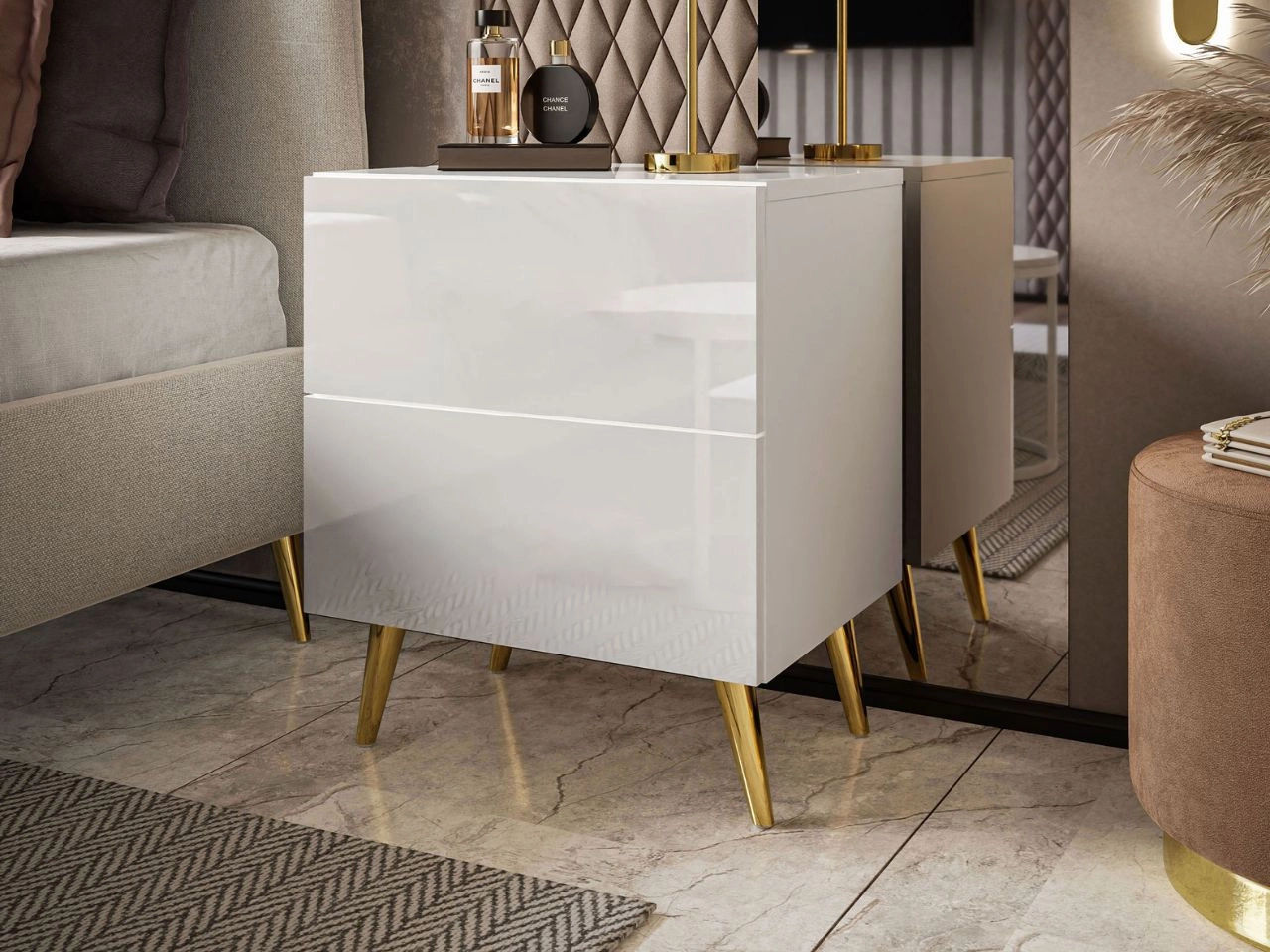 Nachttisch mit Schubladen auf Goldenen Metallbeinen Noaé Lux