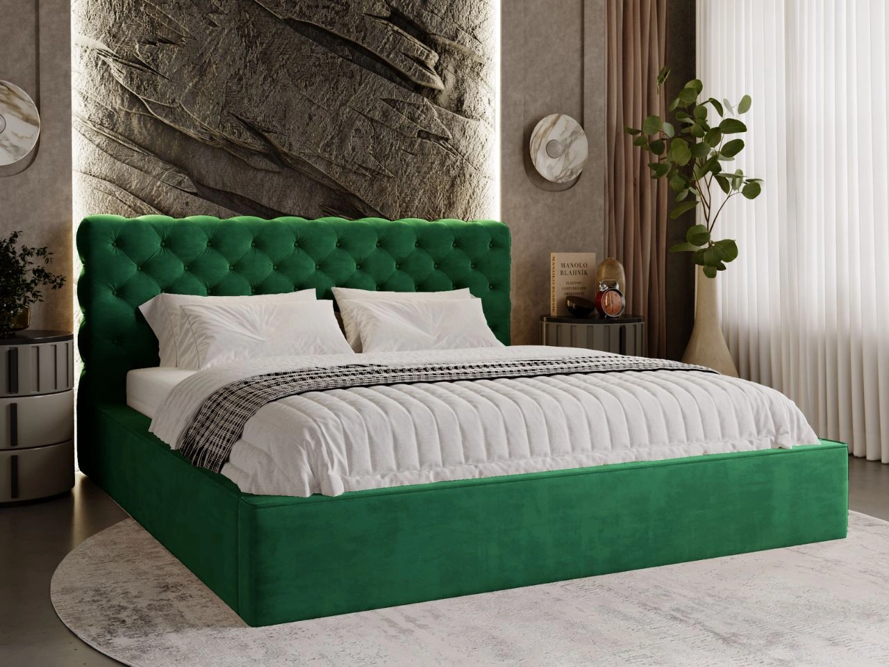 Polsterbett mit Bettkasten und Lattenrost 200x200 Apollo Grün