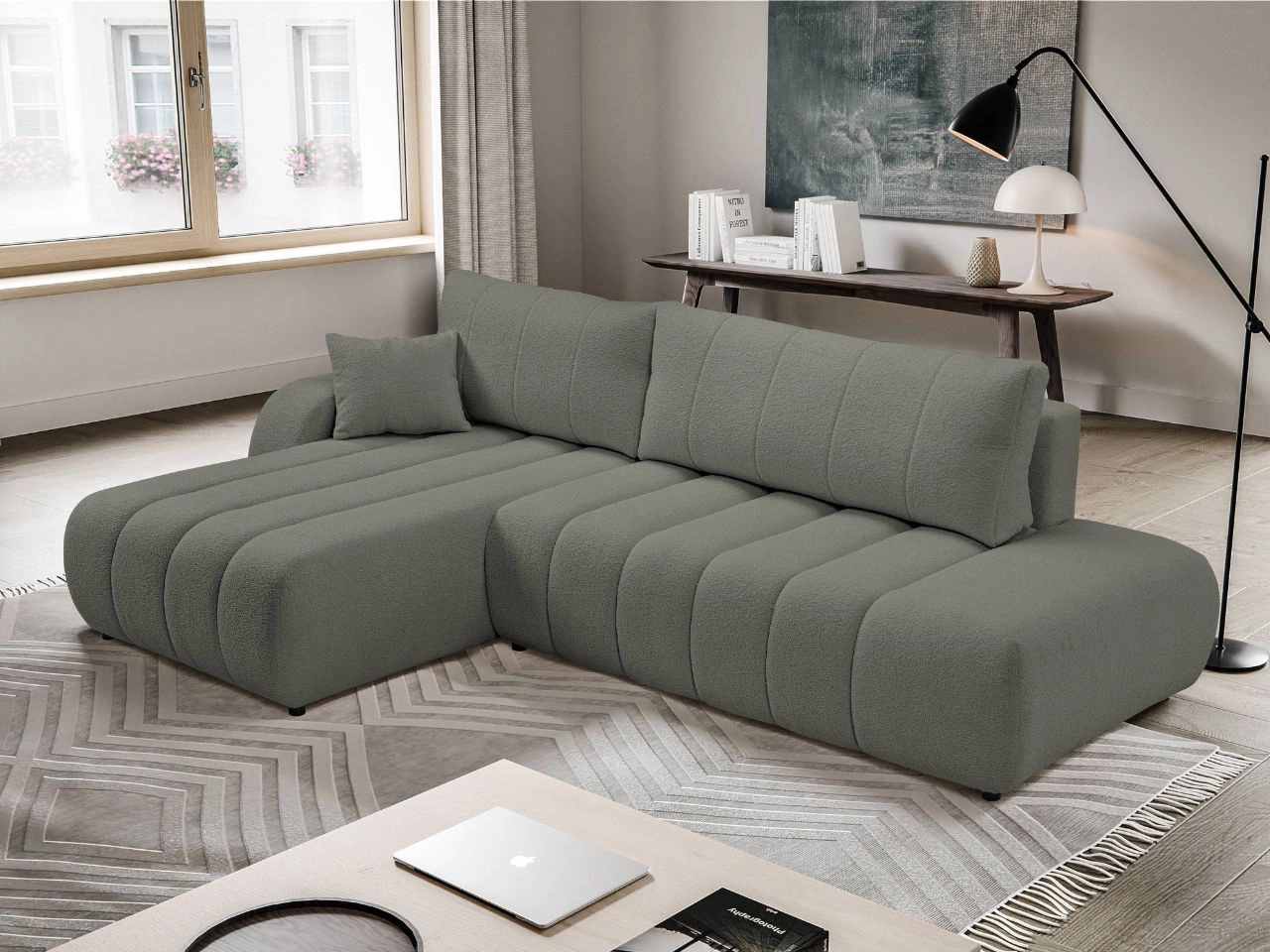 Ecksofa mit Schlaffunktion und Bettkasten Rechts Adoro Grau