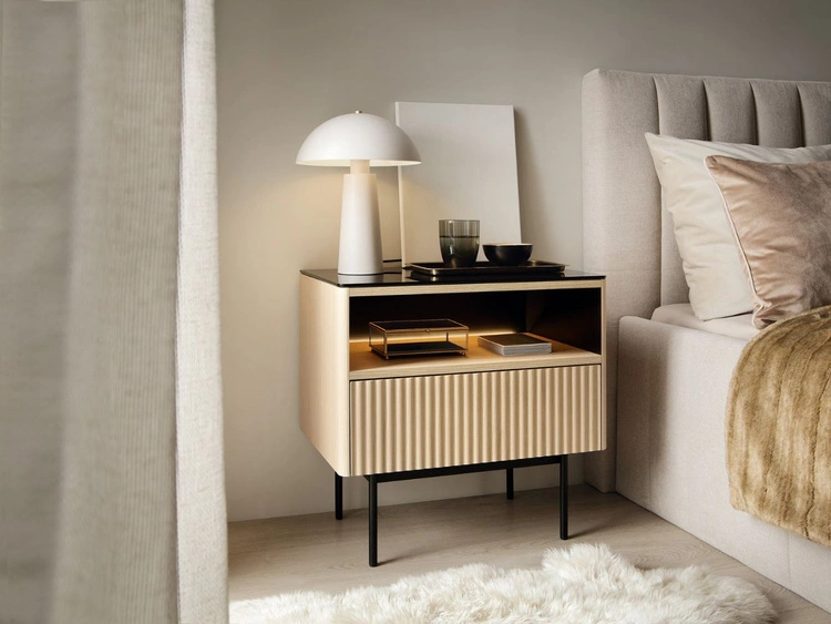 Nachtschrank mit Schublade und Led Auroé Eiche Vicenza