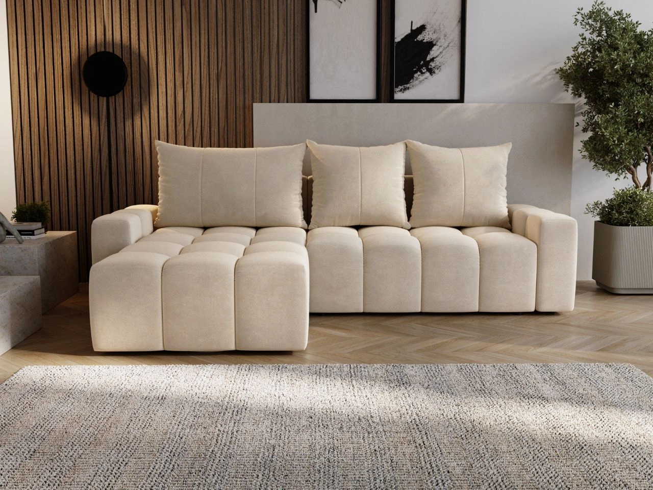 Ecksofa L-Form mit Schlaffunktion und Bettkasten Bresso Beige