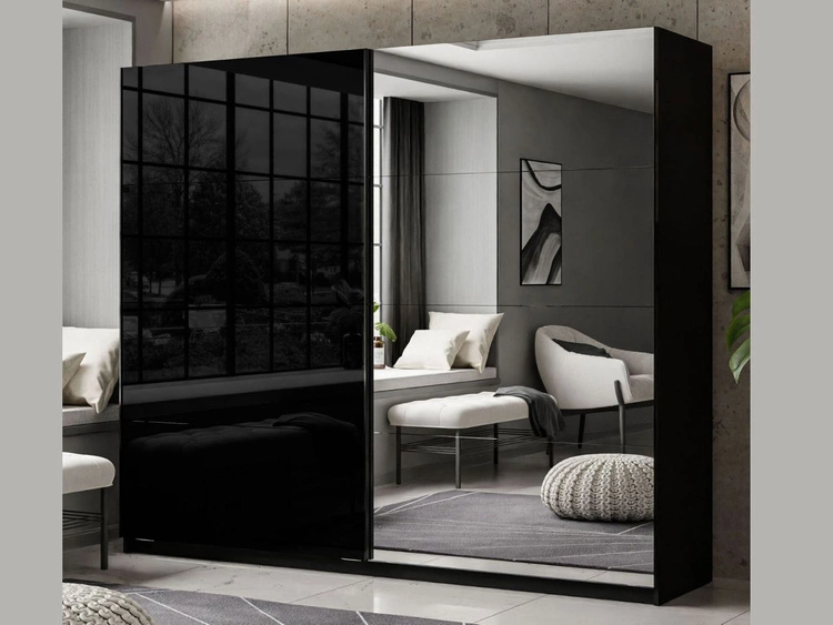 Schwebetürenschrank Zweitüriger 244 cm Nuveo Schwarz Hochglanz