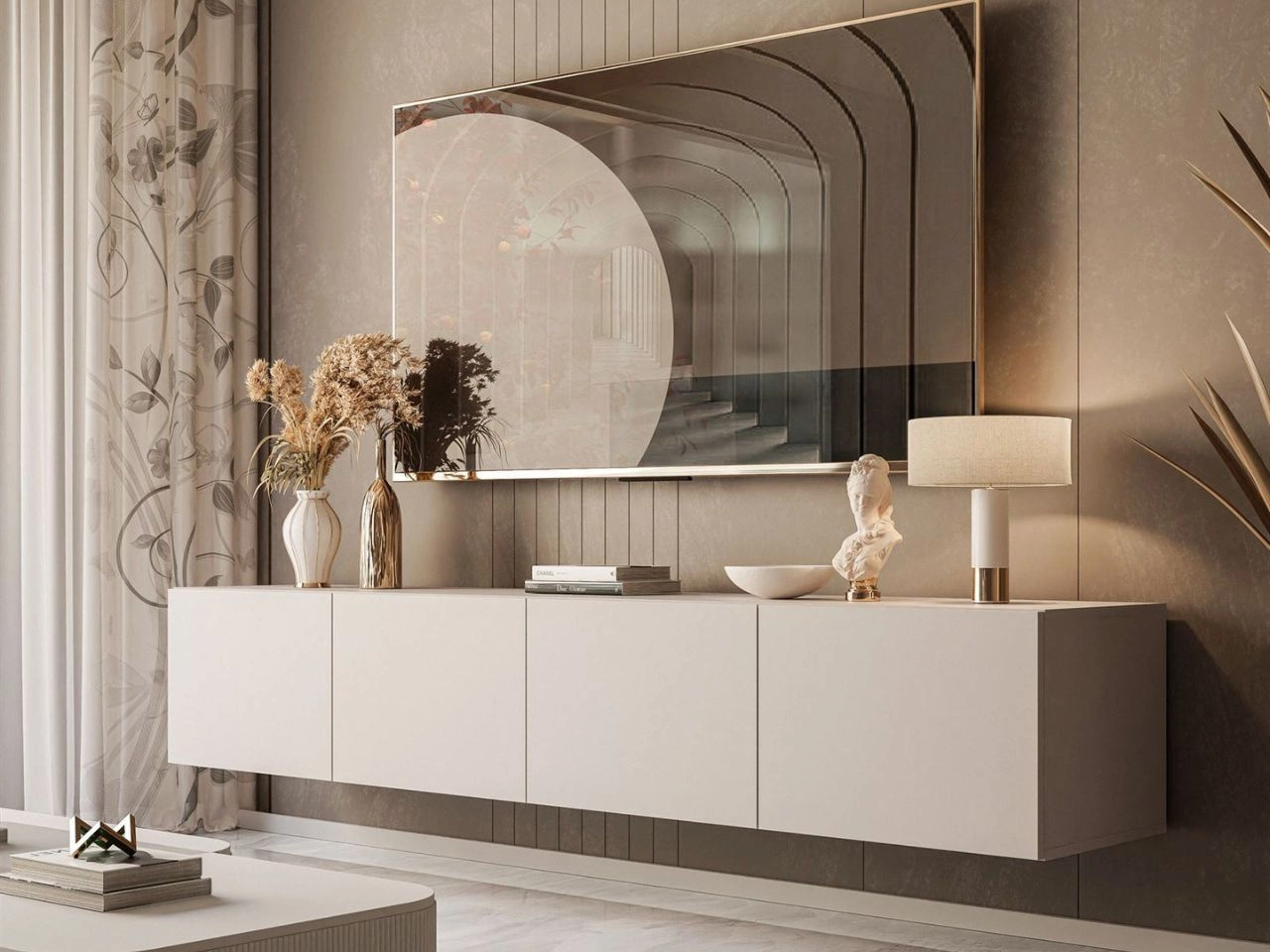 Hängeschrank mit Türen und LED-Beleuchtung 200 cm Nodoo Kaschmir