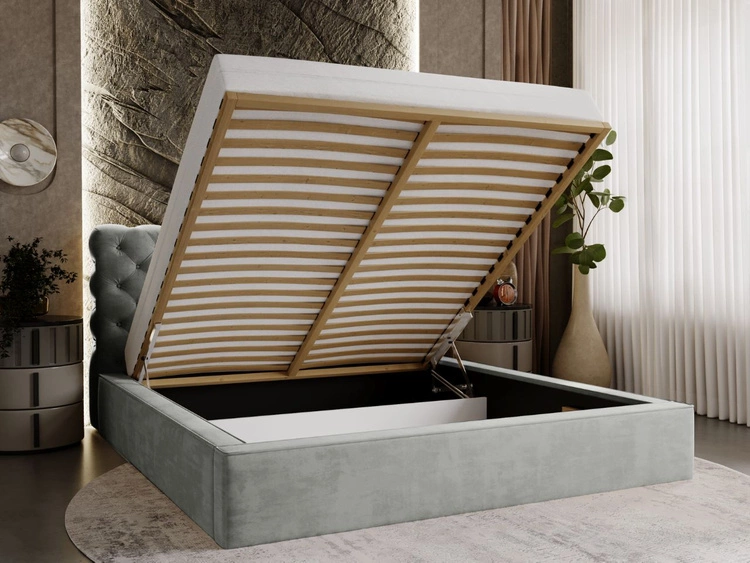 Polsterbett mit Bettkasten und Lattenrost 180x200 Apollo Grau