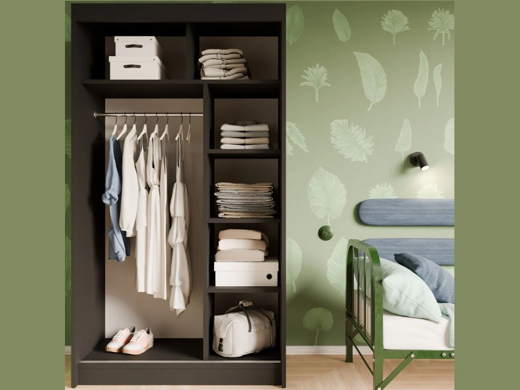 Schiebetürenschrank mit geriffelter Front 120 cm Fano Schwarz