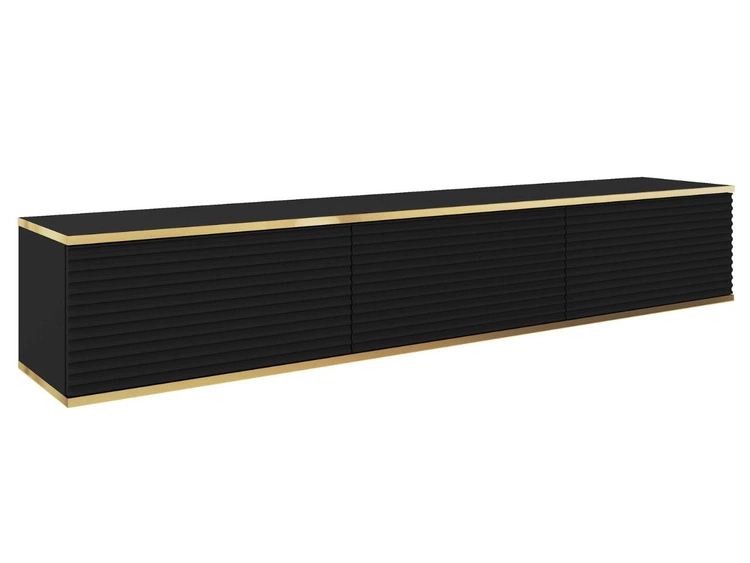 TV-Lowboard Hänge mit Türen 175 cm Diolo Schwarz mit geriffelter Vorderseite