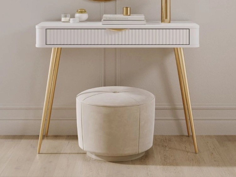 Schminktisch mit Goldenen Metallbeinen Latina Weiß