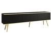 TV-Lowboard mit Türen 175 cm Diolo Schwarz mit geriffelter Vorderseite auf goldenen Beinen