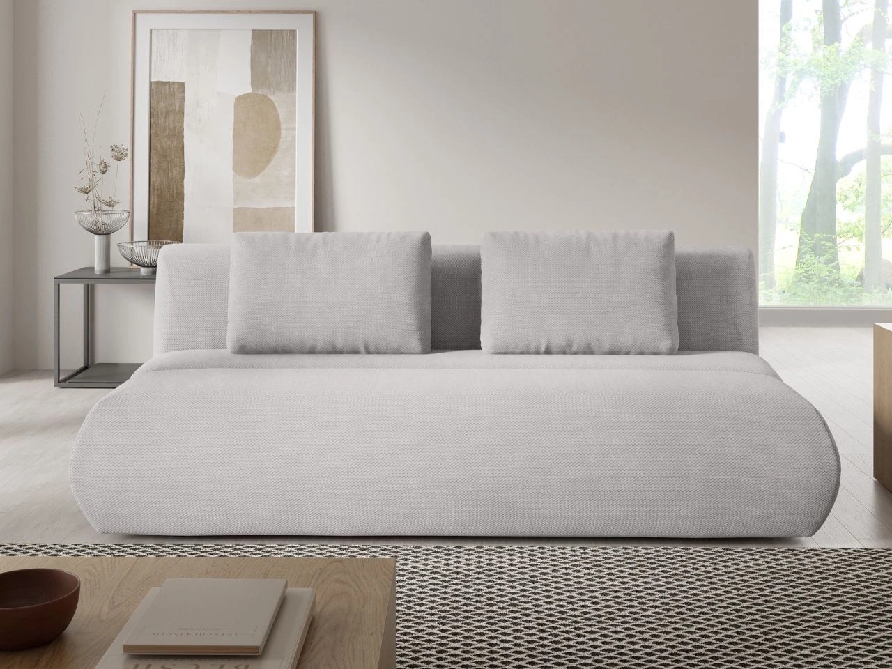 Schlafsofa mit verstellbarer Rückenlehne, Schlaffunktion und Bettkasten Figo Grau