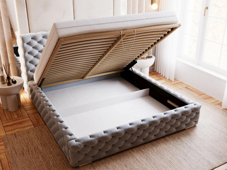 Polsterbett mit Bettkasten und Lattenrost 160x200 Astra Hellgrau