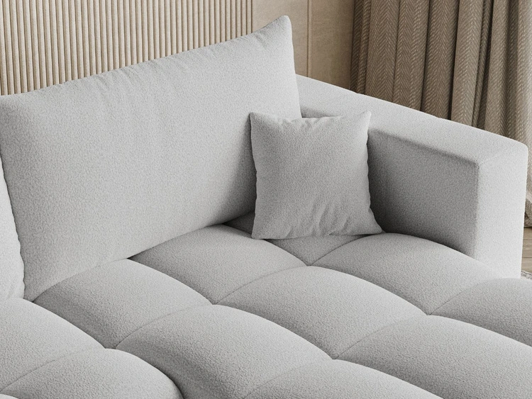 Ecksofa L-Form mit Schlaffunktion und Bettkasten Neva Bouclé-Stoff Grau