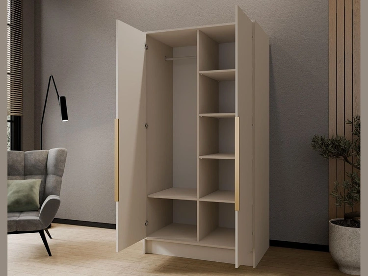 Kleiderschrank 100 cm Perugia Kaschmir mit goldenen Griffen