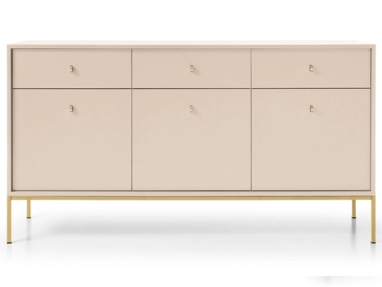 Kommode mit Türen sowie Schubladen mit Golden Metallbeinen Amor Beige