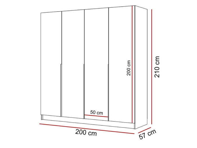Kleiderschrank mit Drehtüren, Schwarzen Griffen, Schubladen und Spiegeln Ameli Weiß Hochglanz