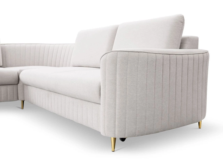 Ecksofa L-Form Rechts mit Schlaffunktion und Bettkasten Limon Creme