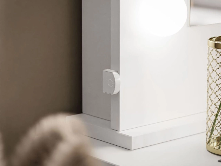 Schminktisch Glamour mit Spiegel, Schubladen und LED Melo Weiß Hochglanz