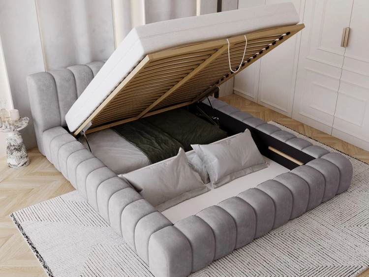 Polsterbett mit Bettkasten und Lattenrost 140x200 Italia Grau