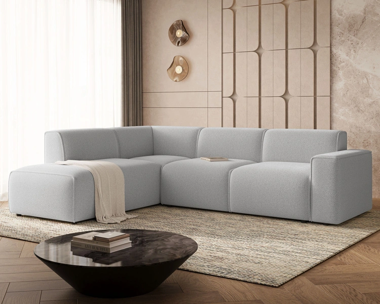 Ecksofa L-Form Links Eluno Bouclé-Stoff Grau
