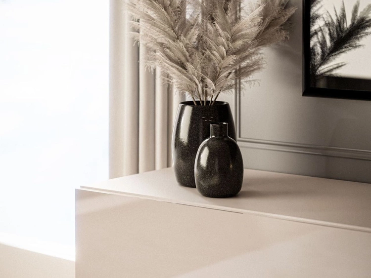 TV-Schrank für das Wohnzimmer 180 cm mit schwarzen Metallbeinen und LED-Beleuchtung Aurelie Kaschmir Hochglanz