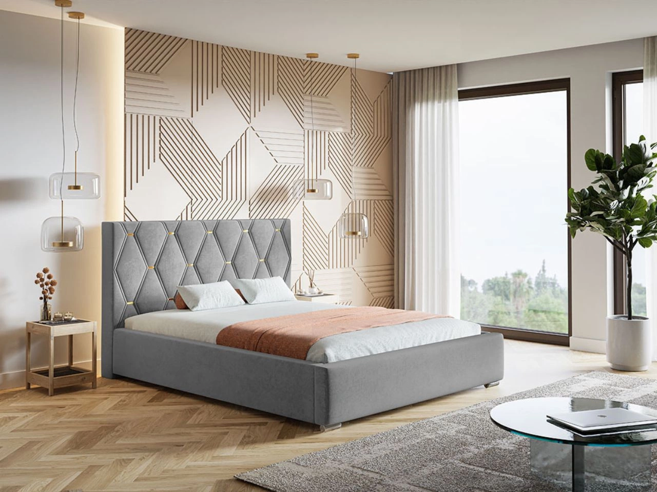 Polsterbett mit Bettkasten und Lattenrost 160x200 Tasso Grau