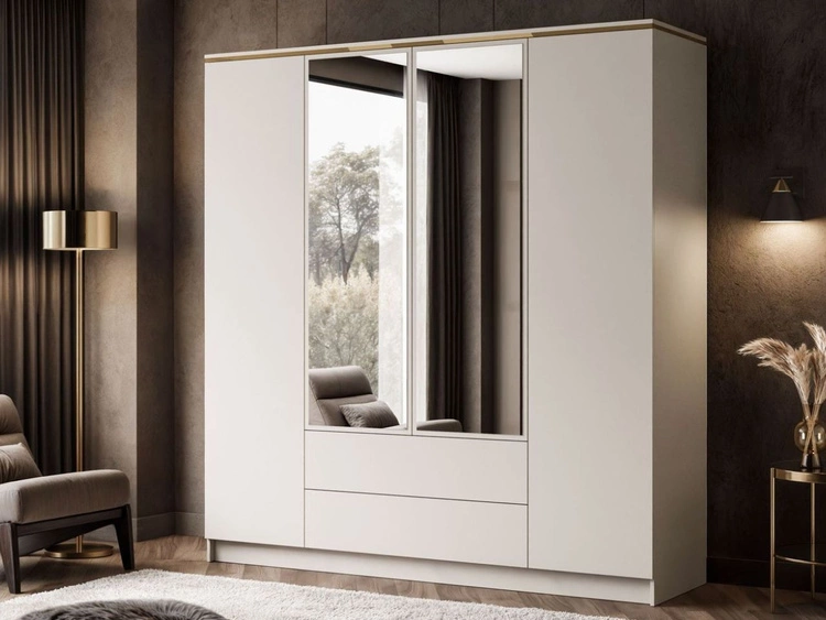 Kleiderschrank mit Drehtüren, Schubladden und Spiegiel Evare Kaschmir