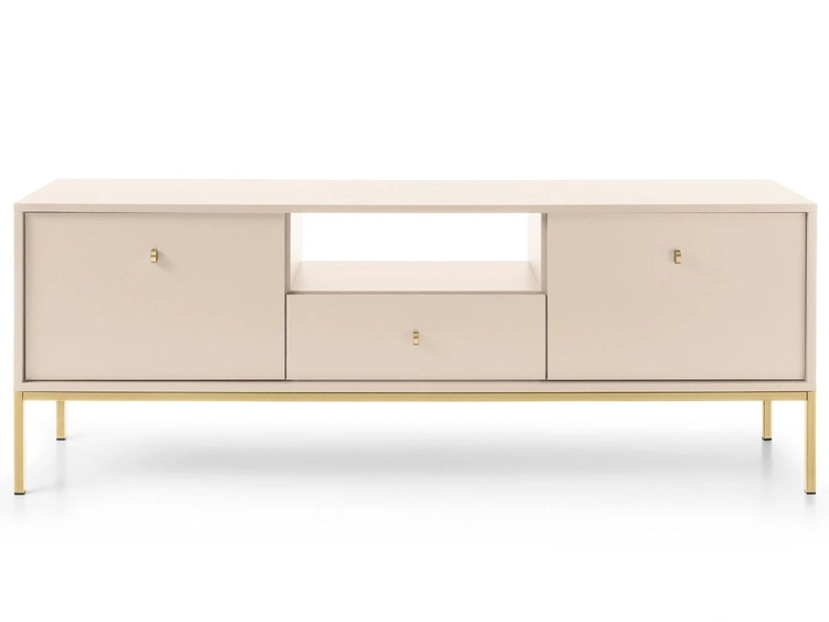 TV-Lowboard mit Schublade und Türen mit Golden Metallbeinen Amor Beige