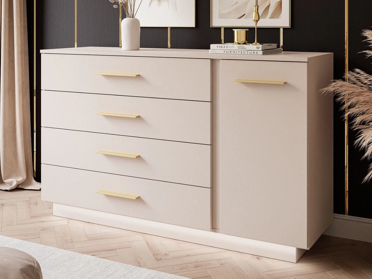 Kommode mit Türe, Schubladen und LED-Beleuchtung Nuveo Kaschmir