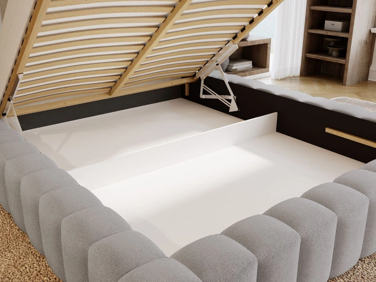 Polsterbett mit Bettkasten und Lattenrost 160x200 Rotto Hellgrau