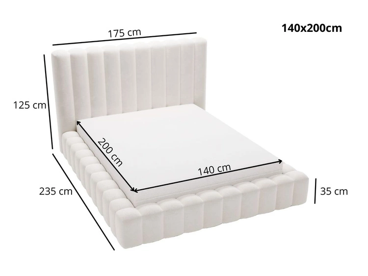 Polsterbett mit Bettkasten und Lattenrost 140x200 Rotto Beige