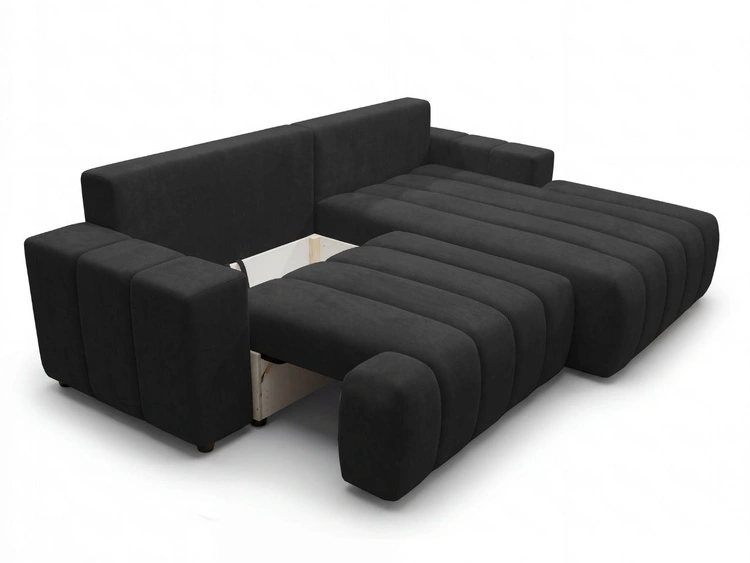Ecksofa L-Form Rechts mit Schlaffunktion und Bettkasten Caleo Schwarz